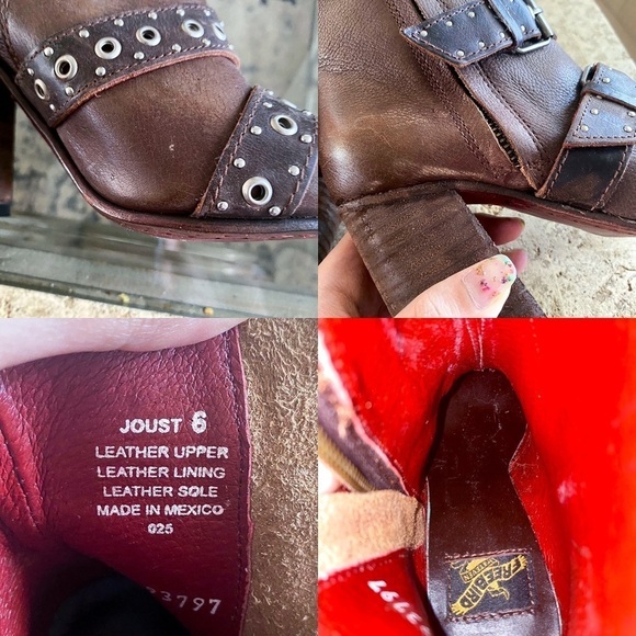 Freebird Boot Joust Ankle Buckle Studded Leather Heeled Boho Brown 6 GUC - Picture 6 of 8